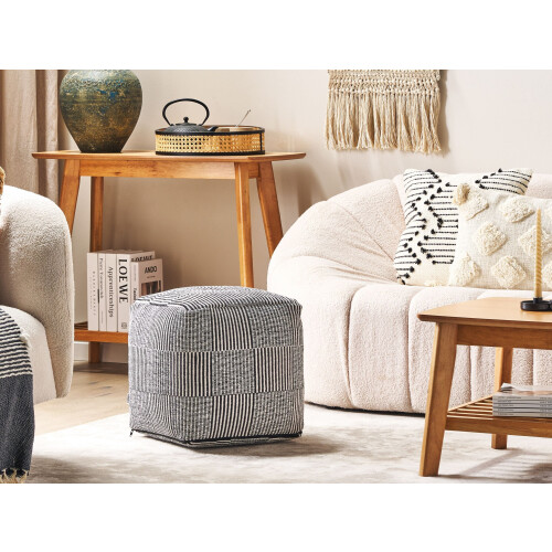 Beliani Pouffe PANDRAN Cotton Black/ White 1