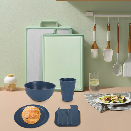 Portable Outdoor Tableware Set Blue 8 Pieces 2