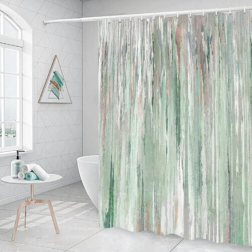Abstract Green Stripe Shower Curtain with 12 Hooks 1