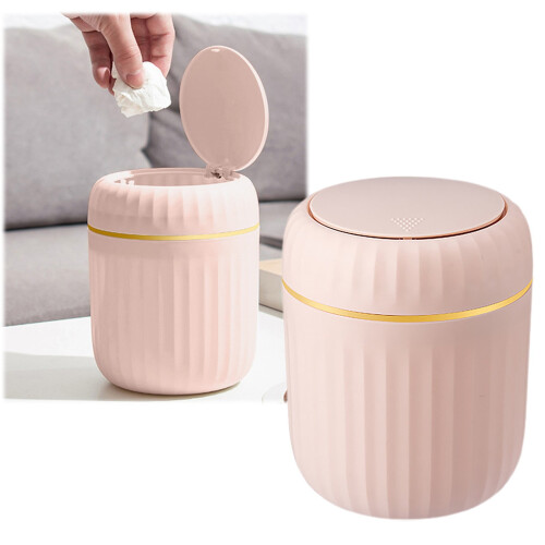 Mini papelera de escritorio con tapa, 2,2 L, rosa 1