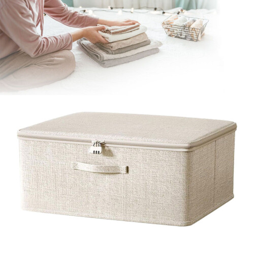 Lockable Fabric Storage Box – Cotton-Linen, 15x10x6.3", 1