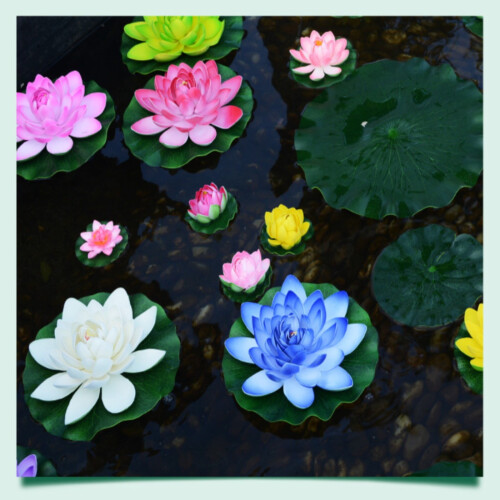 Floating Lotus Flower with Lily Pad 27cm Blue 1
