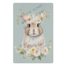Semn de perete din aluminiu cu flori de iepure, 20x30 cm