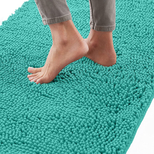 Chenille Bath Rug 24x17 in Turquoise with Rubber Backing
