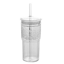 Vintage Ripple Glass Cup with Lid and Straw 20 oz