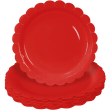 7 Inch Red Scalloped Disposable Paper Plates (50 Pack)