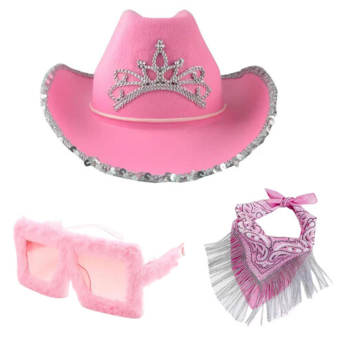 Καπέλο Cowgirl με πούλιες, κασκόλ και γυαλιά ηλίου