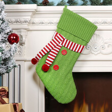 Knitted Christmas Stocking in Green Apron Style, 45x26cm