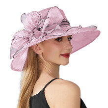 Women's Wide-Brim Sun Hat with Floral Decoration, Purple