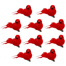 10 Red Cardinal Bird Clips for Christmas Tree & Crafts