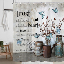 Blue Butterfly Farmhouse Shower Curtain 72x75 in