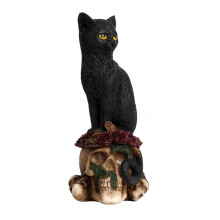Black Cat Witch Resin Ornament with Skull and Roses