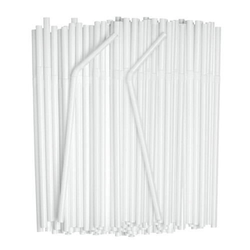 White Flexible Plastic Straws, Individually Wrapped, 200 pcs