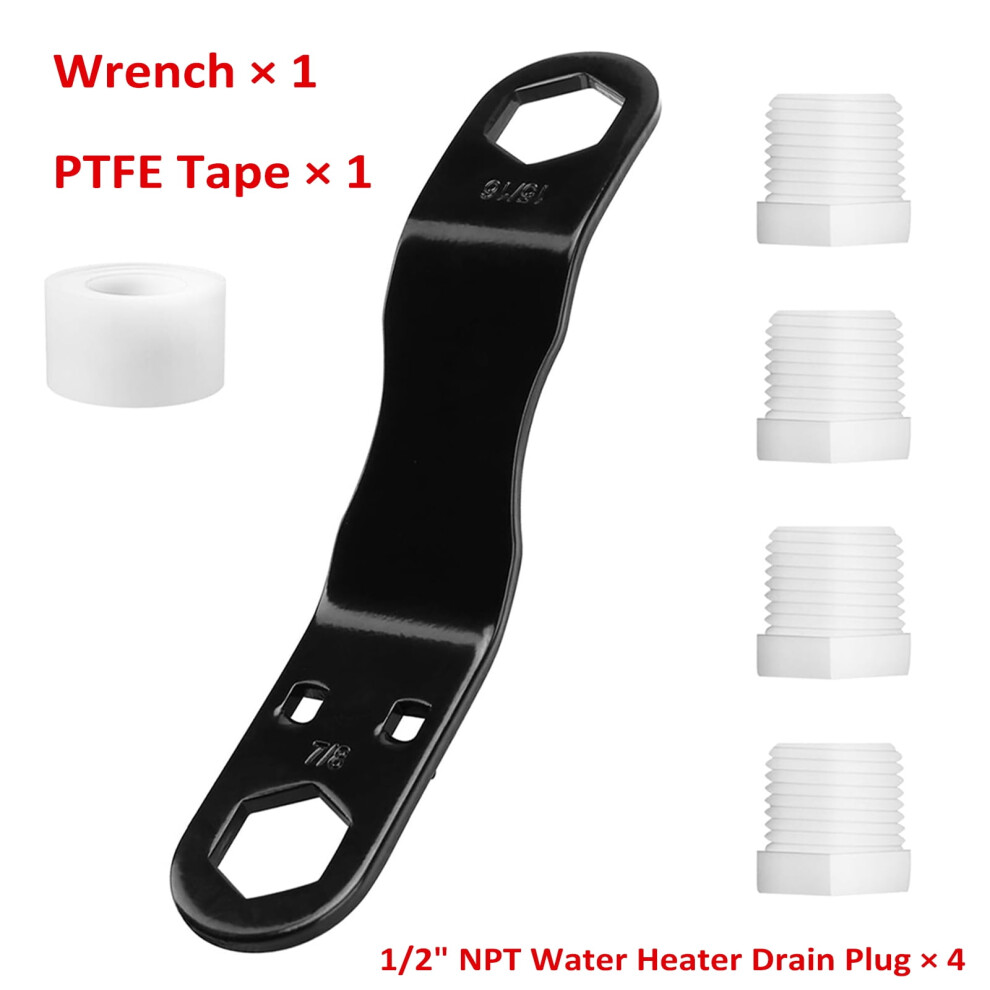 Rv Water Heater Drain Plug Kit With Angle Wrench, 4 Plugs & 9306268167921