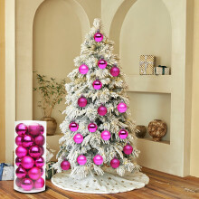 24-Piece Pink Shatterproof Christmas Baubles, 40mm