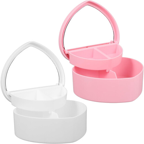 Heart-Shaped Dual-Layer Jewelry Box with Mirror (2 pcs)