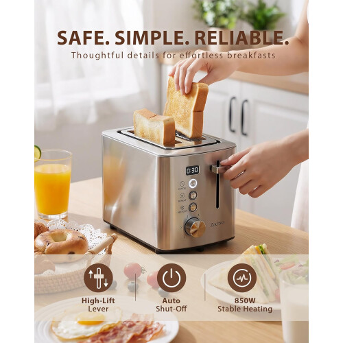 ZACHVO 2 Slice Toaster, LED Countdown Timer, 6 Browning Setting - Bread Toasters 1