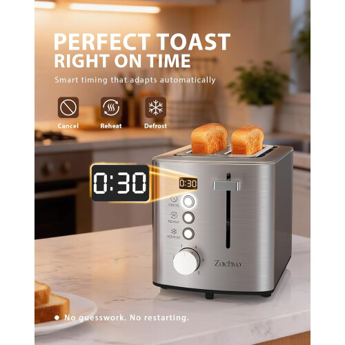ZACHVO 2 Slice Toaster, LED Countdown Timer, 6 Browning Setting - Bread Toasters 2