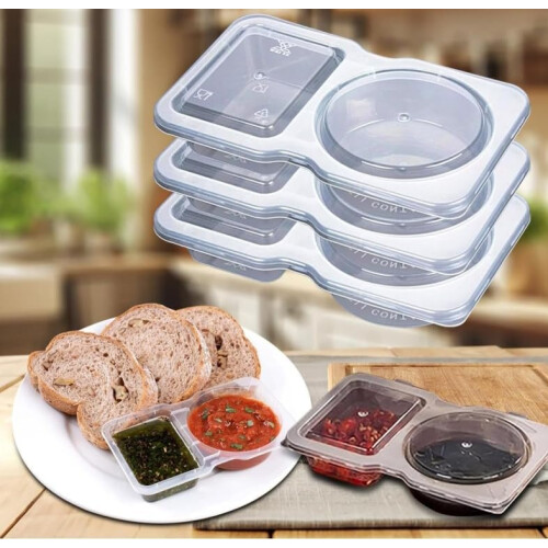 Double Compartment Condiment Containers, 40-Pack, 130ml, 1