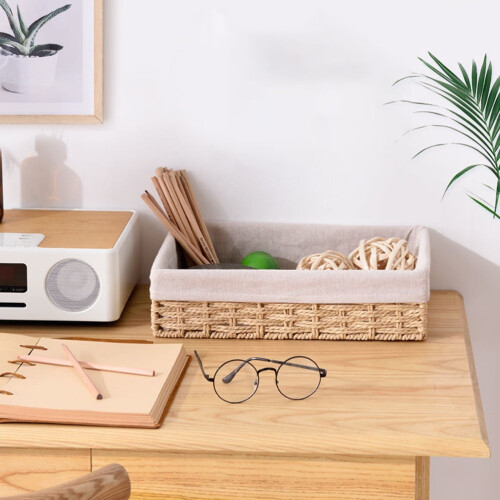 Natural Paper Storage Basket with Removable Fabric Liner 2