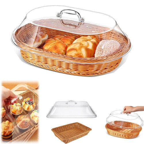 Wicker Bread Basket with Acrylic Lid 1