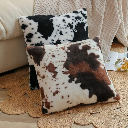 Housses de coussin en polyester à imprimé vachette blanc et noir 2