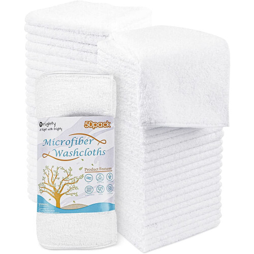 Microfiber Washcloths 12x12in 50-Pack White