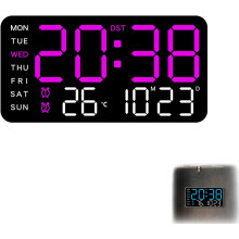 LED Wall Clock with Time Date Temperature and Night Light