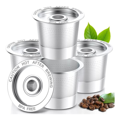 4-pak genanvendelige K-kopper i rustfrit stål til Keurig1.0
