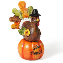 Hand-Painted Turkey on Pumpkin Resin Table Decor