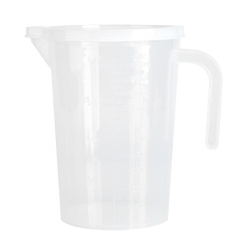 Misurino in plastica trasparente con coperchio e manico angolato