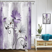 Polyester Shower Curtain with Floral Butterfly Design 70x70