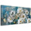 Quadro decorativo floral em tela, 40x20 polegadas, branco com textura dourada. 1