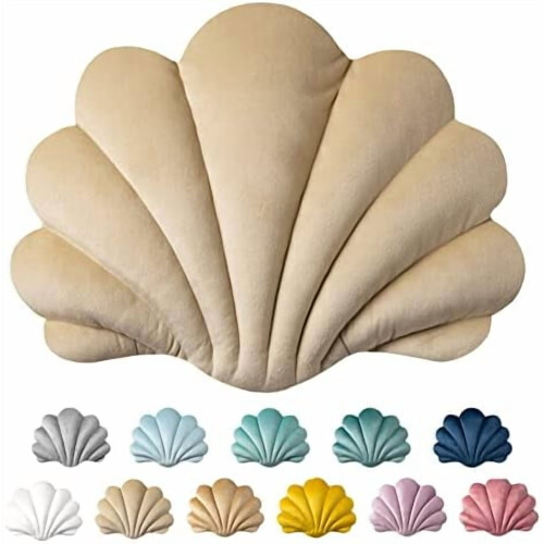 Shell-Shaped Velvet Throw Pillow, Beige, 14 x 11 in