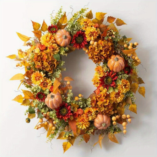 Fall Peony and Pumpkin Wreath 18 Inch