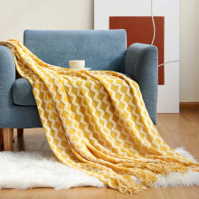 Knitted Throw Blanket 130x230cm Mustard Yellow with Tassels
