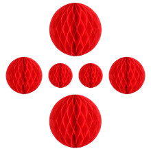 Red Paper Honeycomb Balls 30cm Pack of 6
