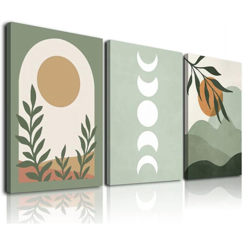 Sage Green Boho Canvas Art Set – 3pcs 12x16in