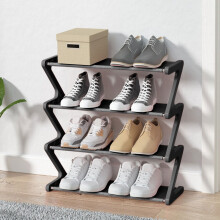 Étagère à chaussures en forme de Z, métal, 4 niveaux, noir, bleu, gris