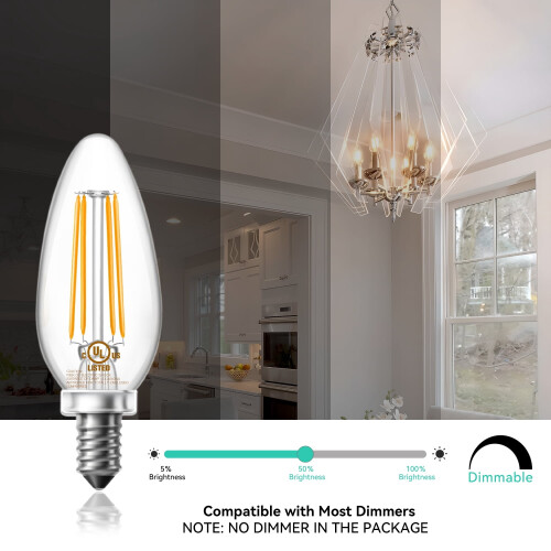 E12 LED Candelabra Bulbs 60W Equivalent, 2700K Warm White, 2