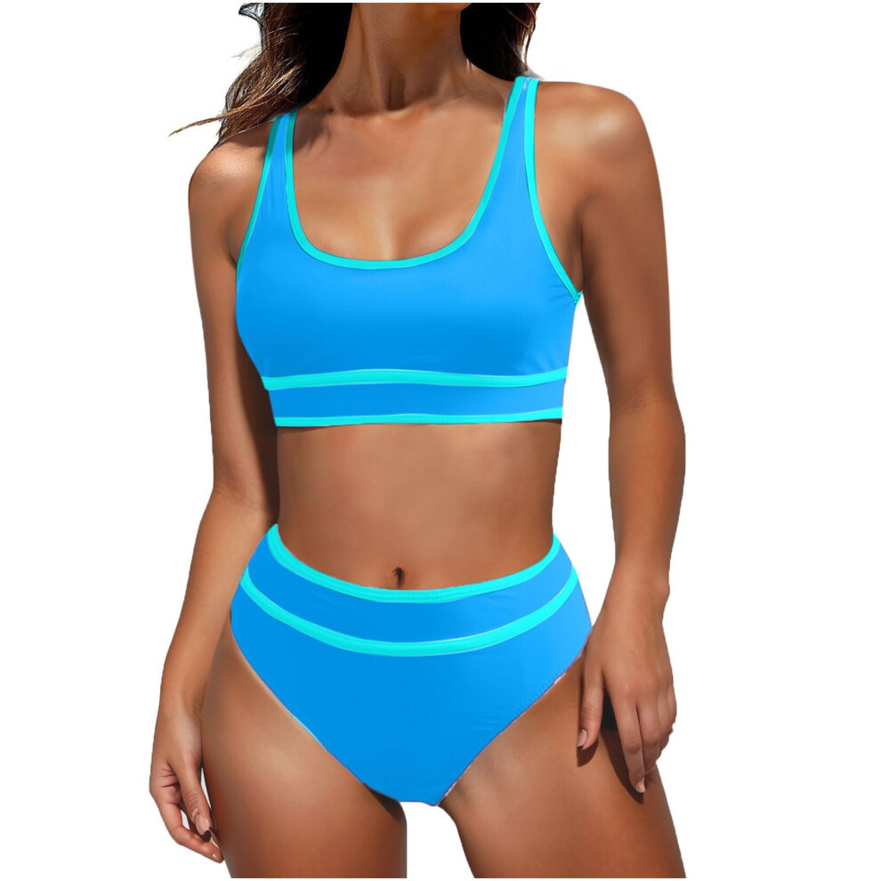 Blue Women's High Waisted Bikini Sets Sporty Two Piece- Xl