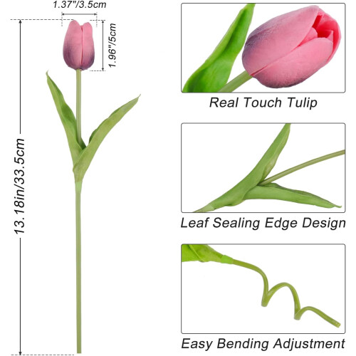 Pink Artificial Tulips 10pcs Real-Touch PU Flowers 1