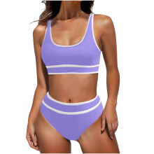 Damen-Bikini-Sets mit hoher Taille, sportliche-Lila S