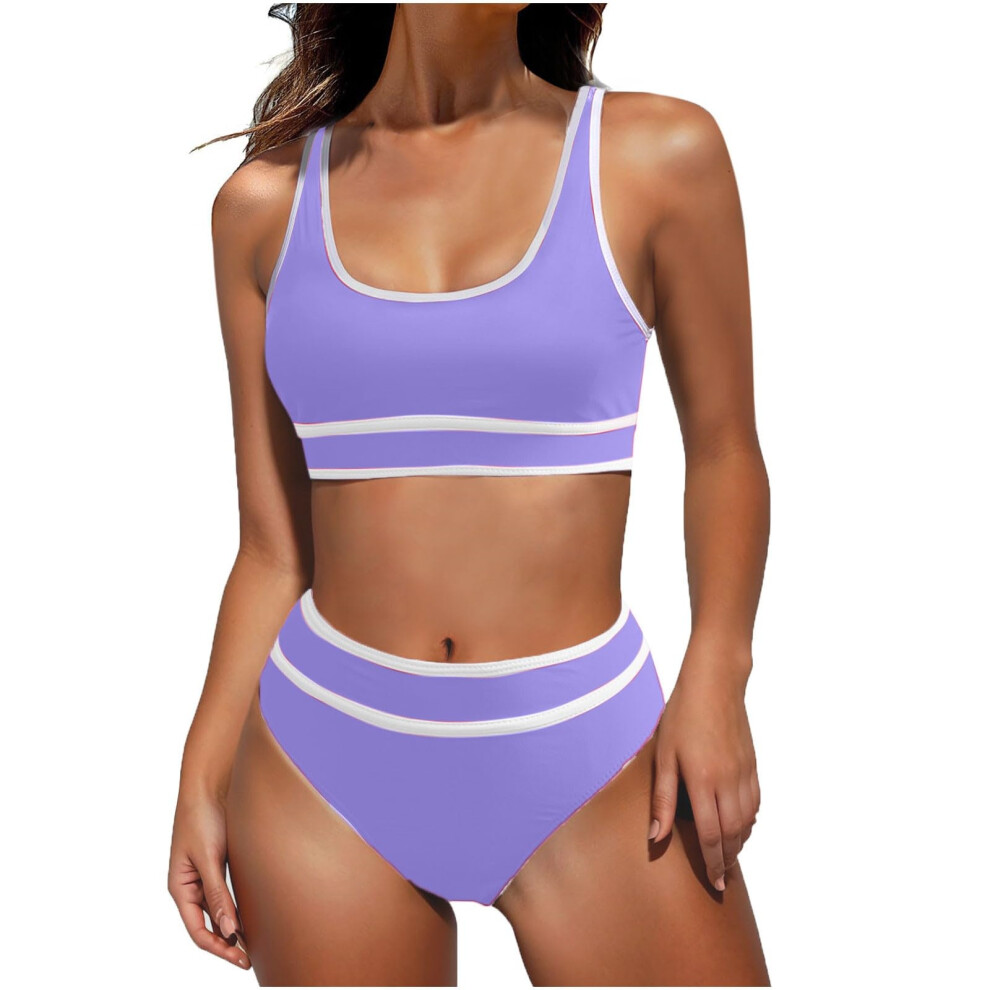 Purple Women's High Waisted Bikini Sets Sporty Two Piece- S