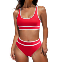 Women's High Waisted Bikini Sets Sporty Two Piece-Red L