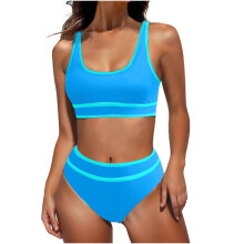 Women's High Waisted Bikini Sets Sporty Two Piece-Blue S