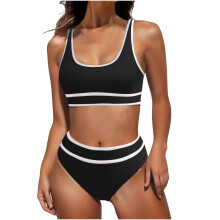 Women's High Waisted Bikini Sets Sporty Two Piece-Black M