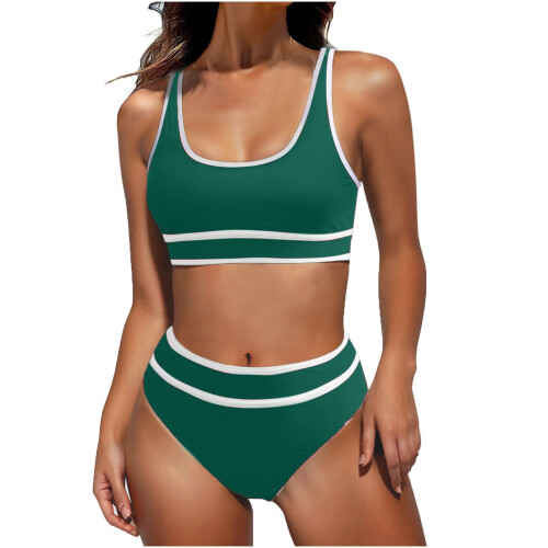 Damen-Bikini-Sets mit hoher Taille, sportliche-Malachitgrün S