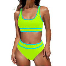 Women's High Waisted Bikini Sets Sporty-fluorescent yellow XL