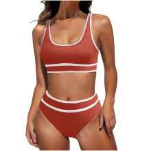 Women's High Waisted Bikini Sets Sporty Two Piece-maroon red XL